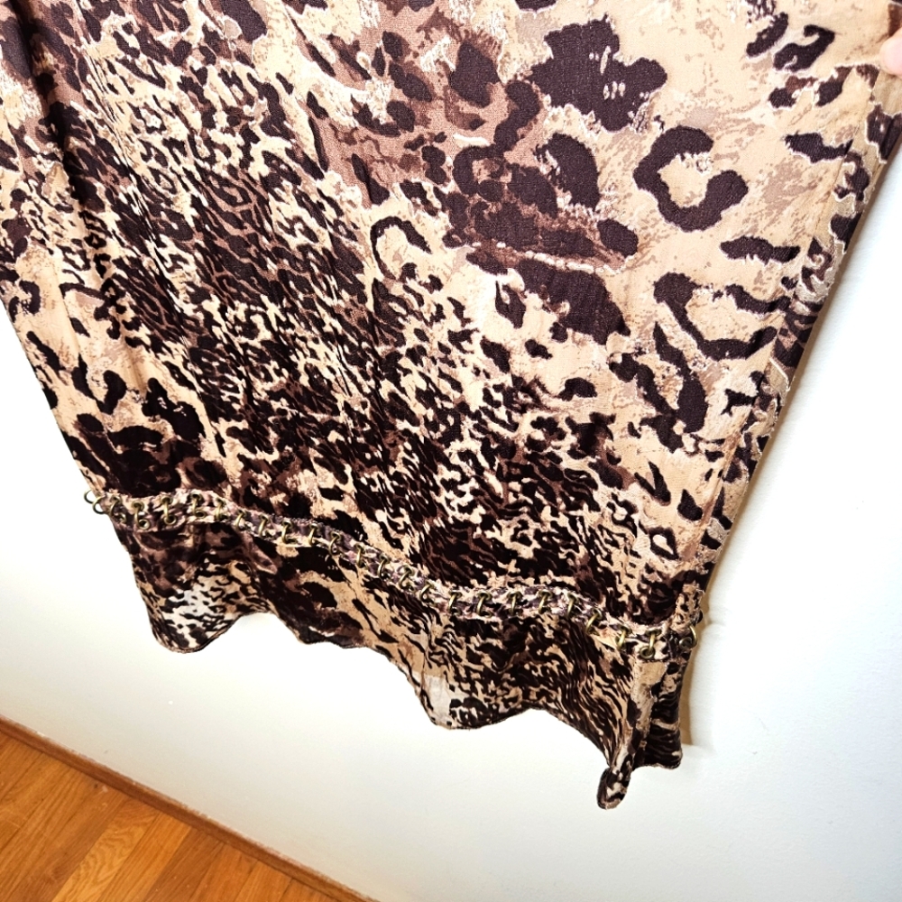 Y2K Karen Millen Silk Slip Midi Dress Sz 8 Animal Print Embellished Eyelets boho - Picture 8 of 15